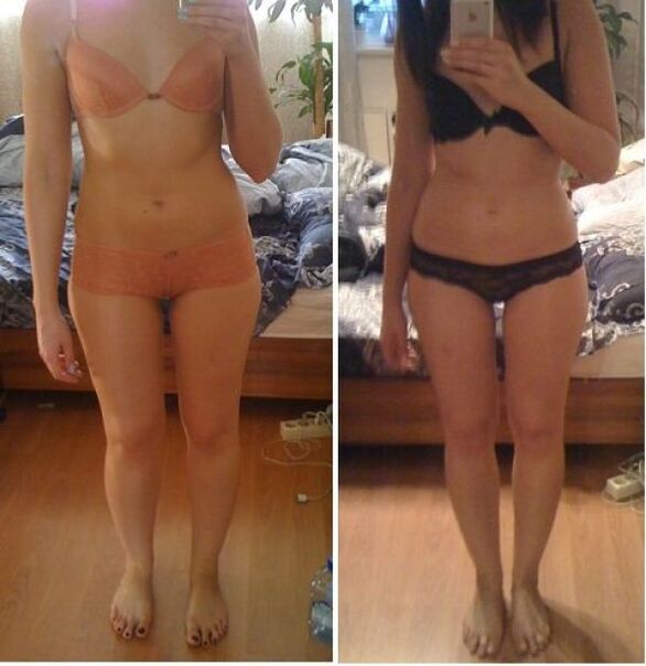 فتاة قبل وبعد فقدان الوزن على نظام غذائي ياباني في 14 يوما